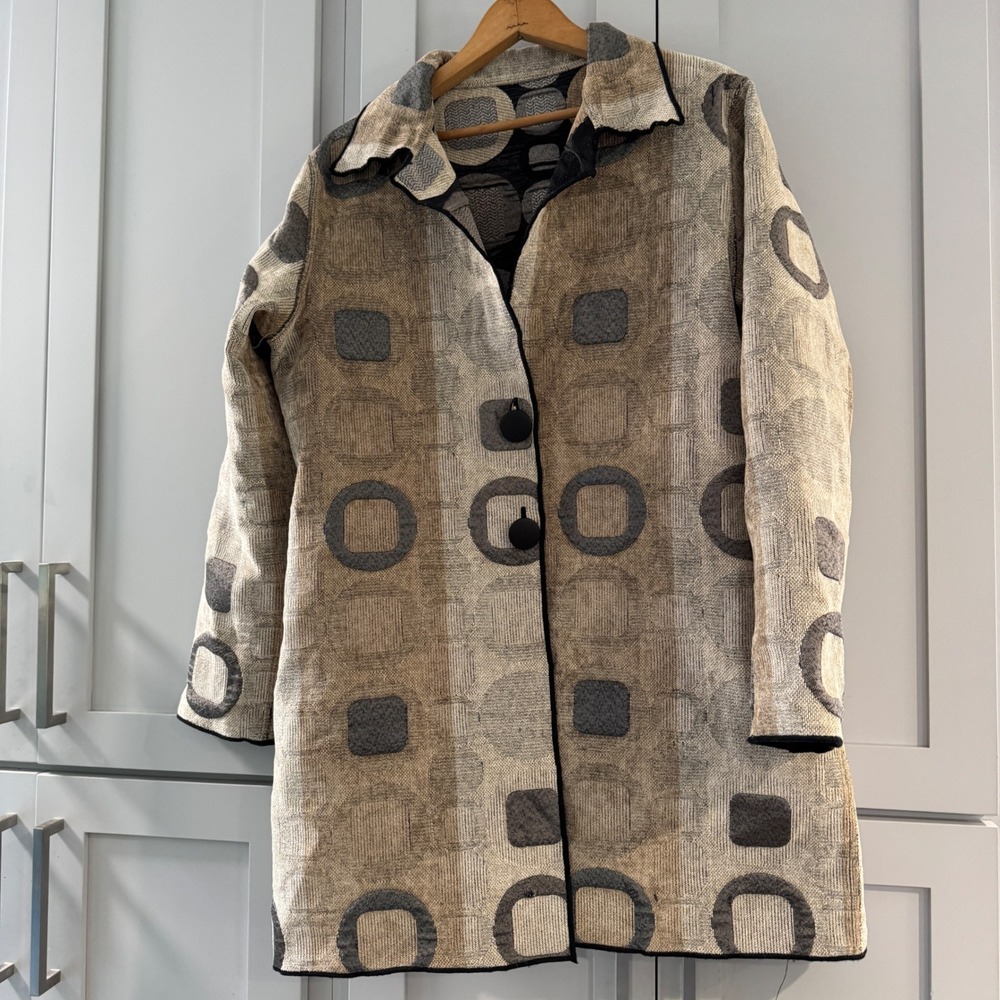 Winding River Reversible Tapestry Coat Jacket Abstract Geometric‎ Art Large - Picture 3 of 8